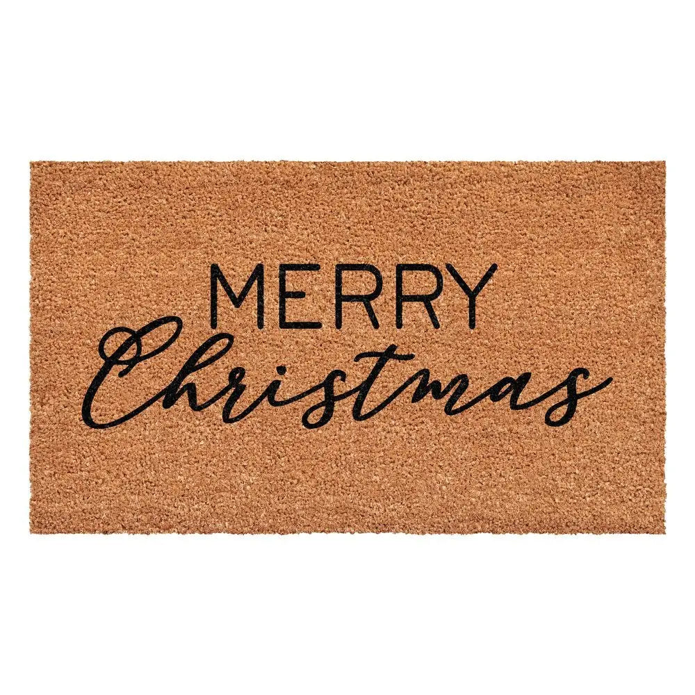24" X 36" Brown And Black Christmas Merry Christmas Outdoor Coir Door Mat - NOBLE HOME INTERIORS