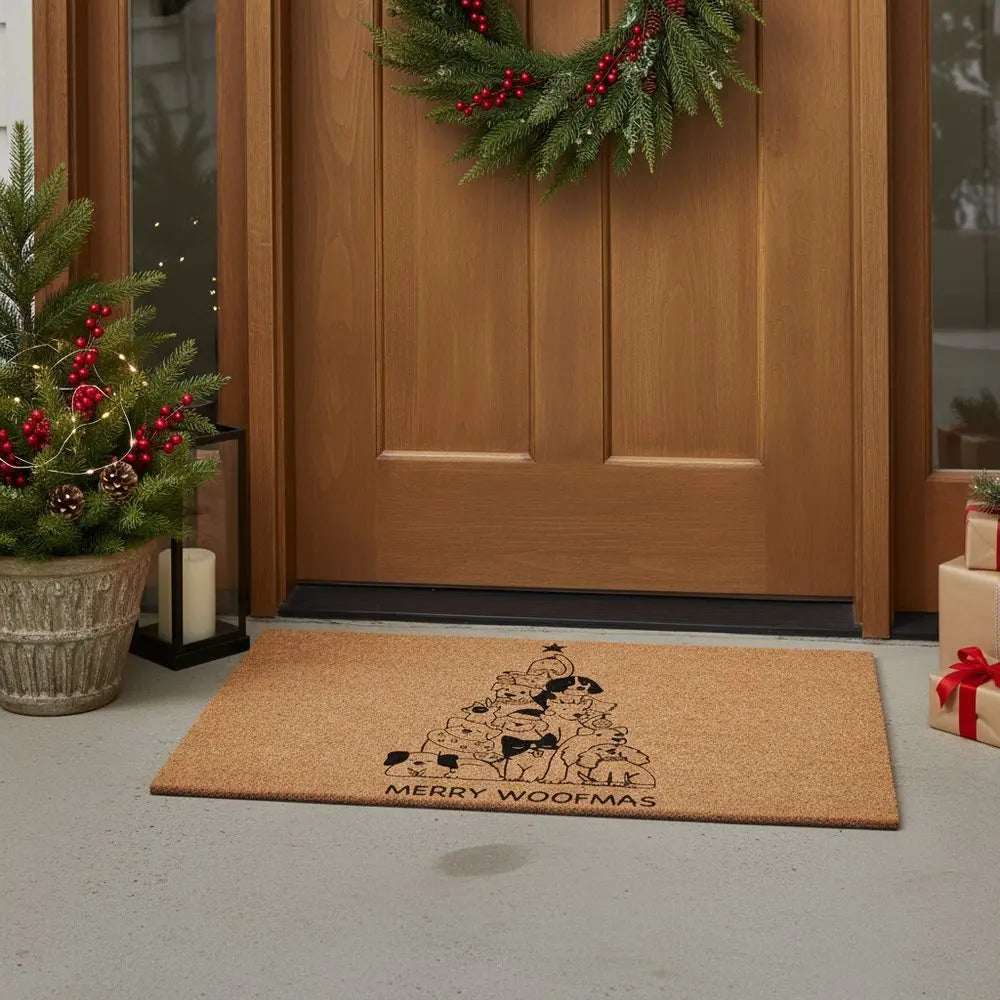 24" X 36" Brown And Black Christmas Outdoor Coir Door Mat - NOVA HOME FURNITURE