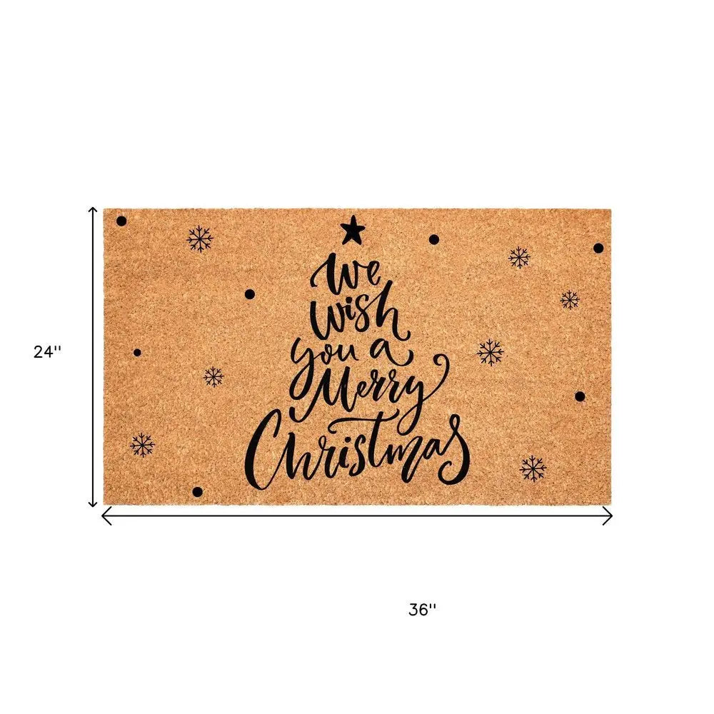 24" X 36" Brown And Black Christmas Outdoor Coir Door Mat - NOVA HOME FURNITURE