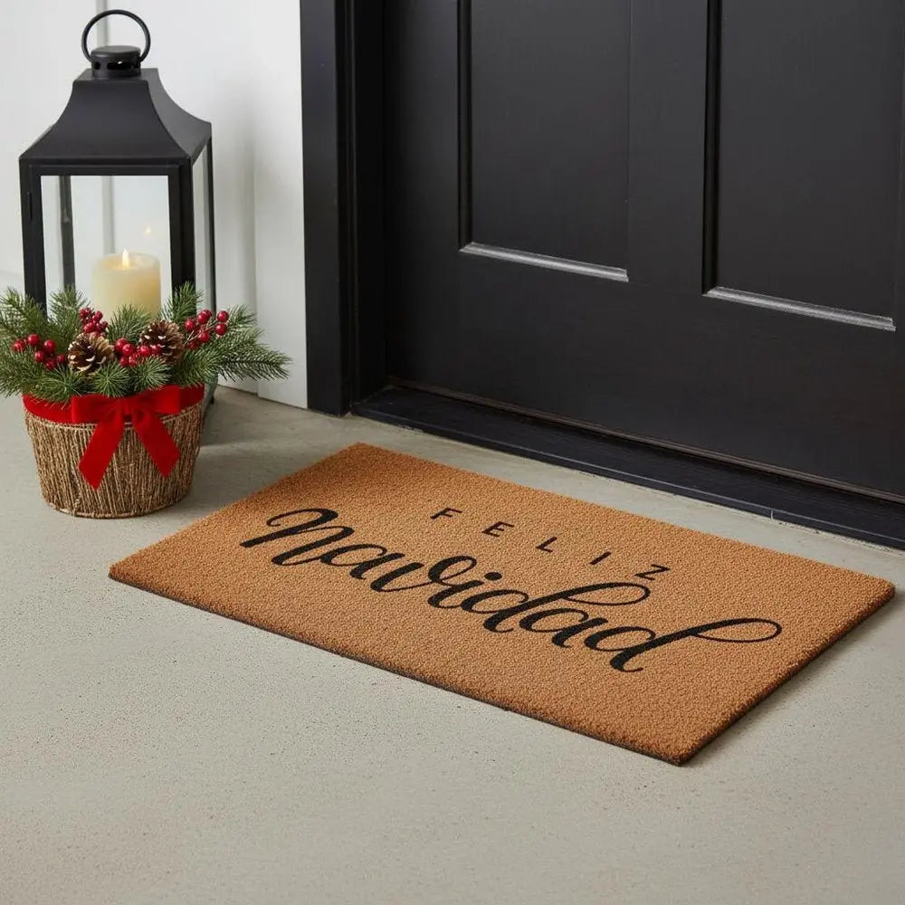 24" X 36" Brown And Black Christmas Outdoor Coir Door Mat - NOVA HOME FURNITURE