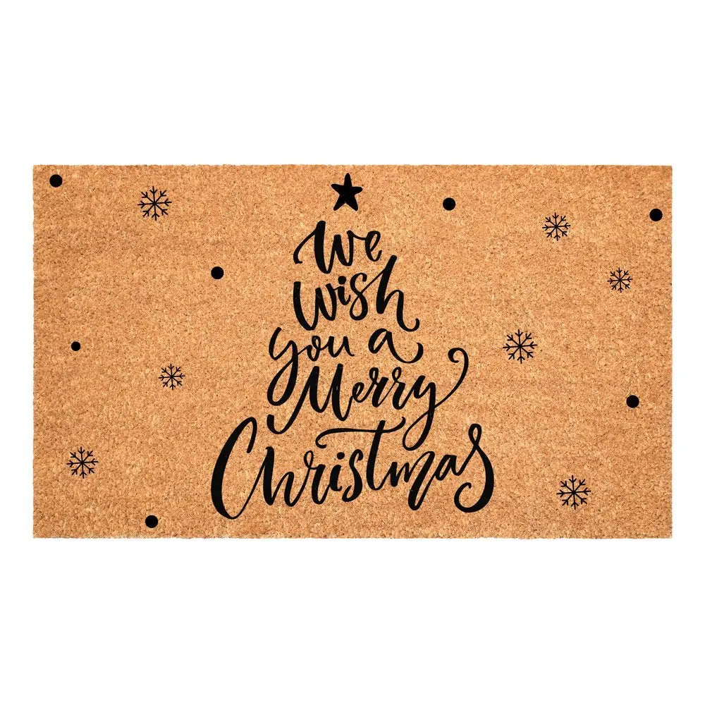 24" X 36" Brown And Black Christmas Outdoor Coir Door Mat - NOVA HOME FURNITURE