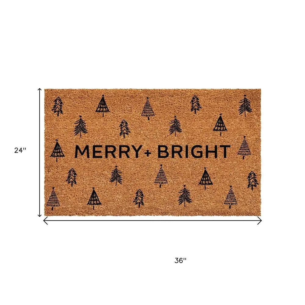 24" X 36" Brown And Black Christmas Trees Merry and Bright Outdoor Coir Door Mat - NOVA HOME FURNITURE