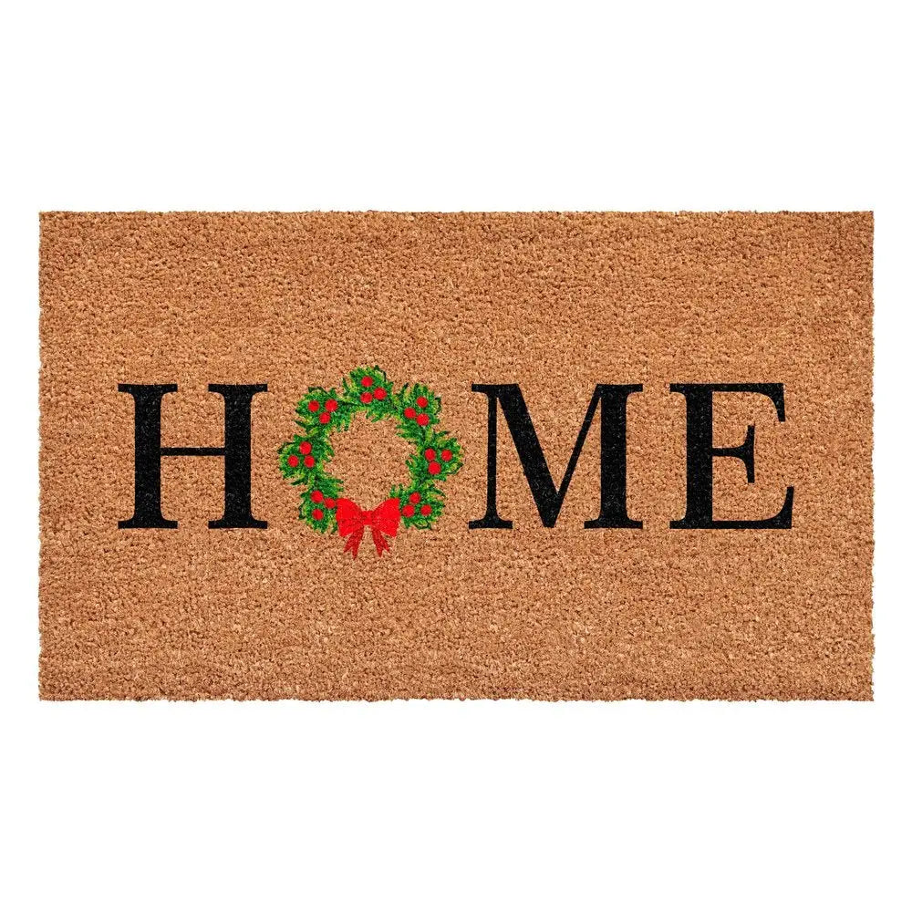 24" X 36" Brown And Green Christmas Home Outdoor Coir Door Mat - NOVA HOME FURNITURE
