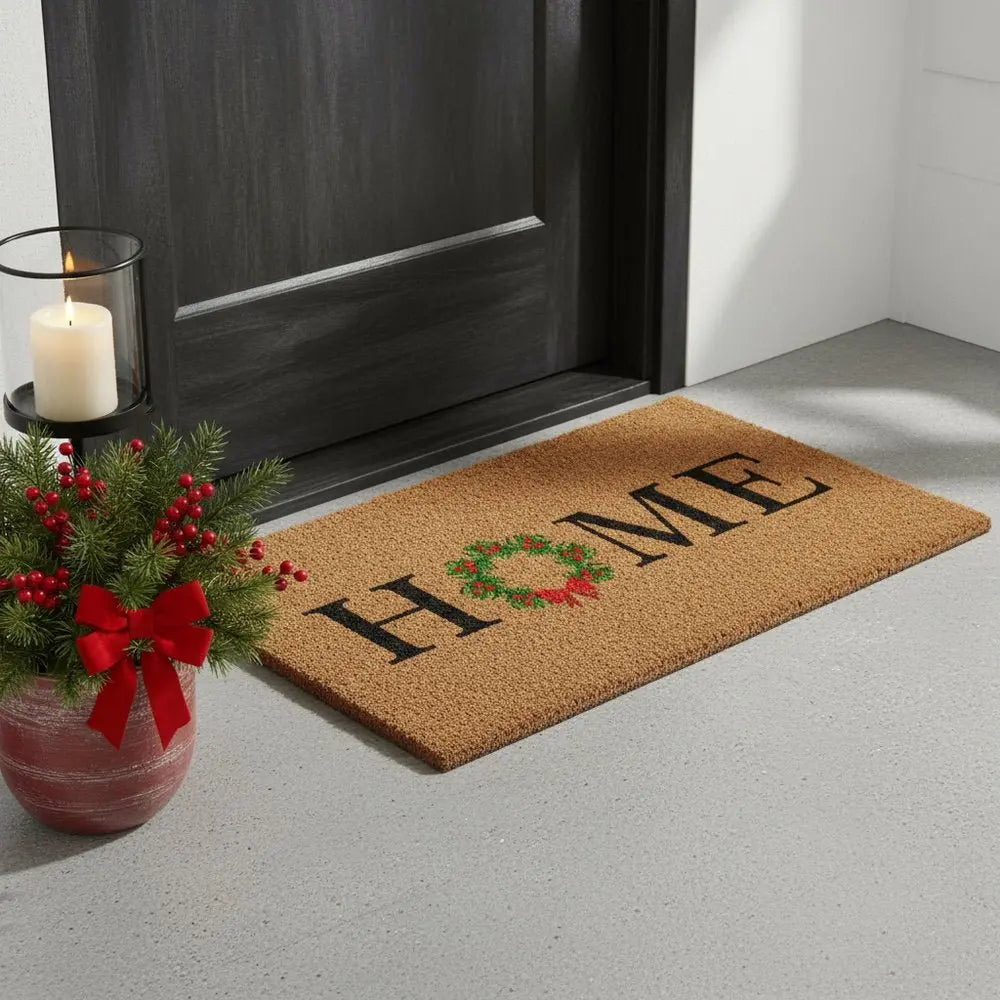 24" X 36" Brown And Green Christmas Home Outdoor Coir Door Mat - NOVA HOME FURNITURE