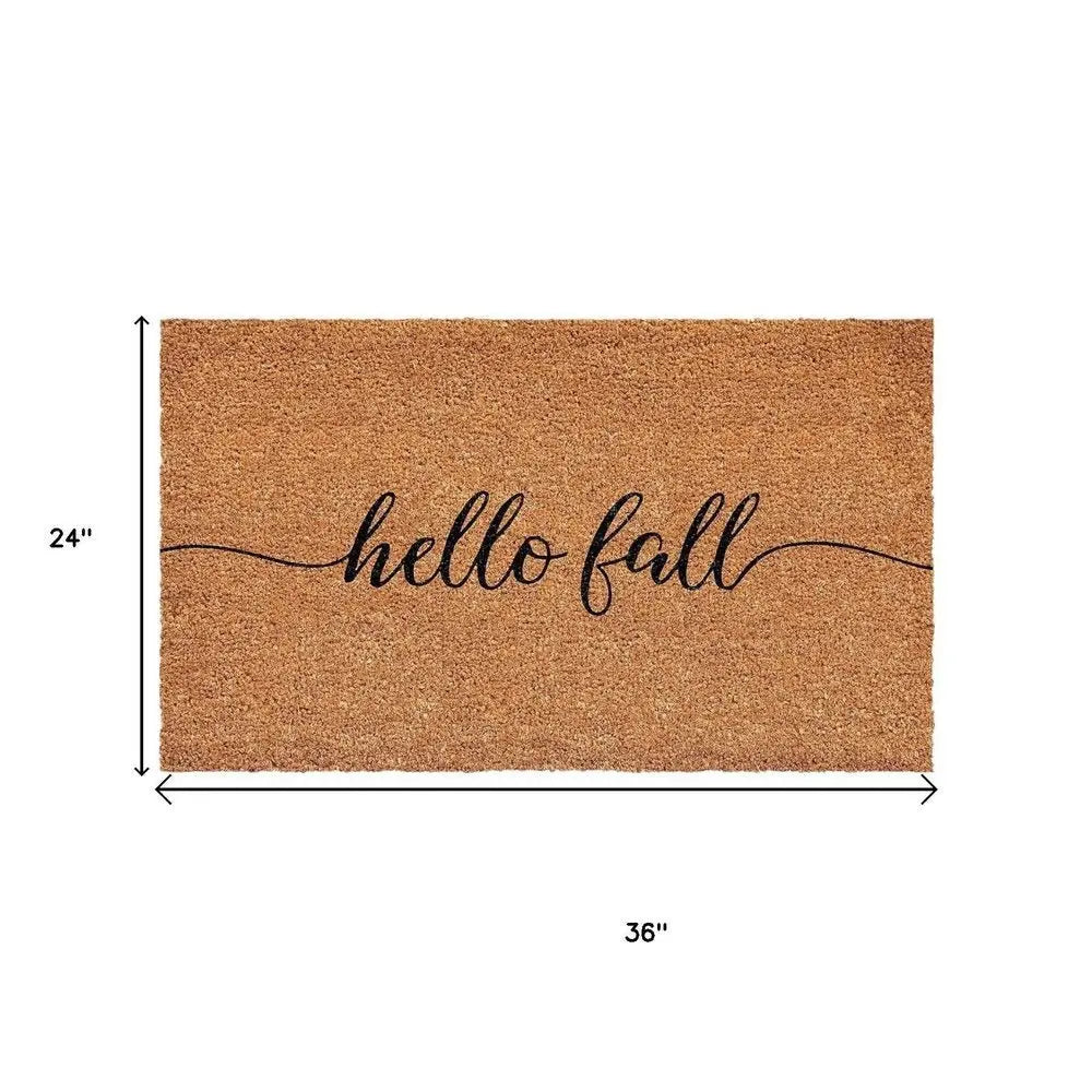 24" X 36" Brown And Natural Fall Hello Fall Outdoor Coir Door Mat - NOVA HOME FURNITURE
