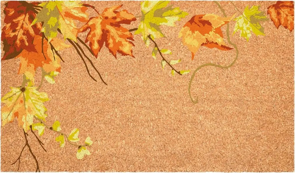 24" X 36" Brown And Natural Fall Leaves Outdoor Coir Door Mat - NOBLE HOME INTERIORS