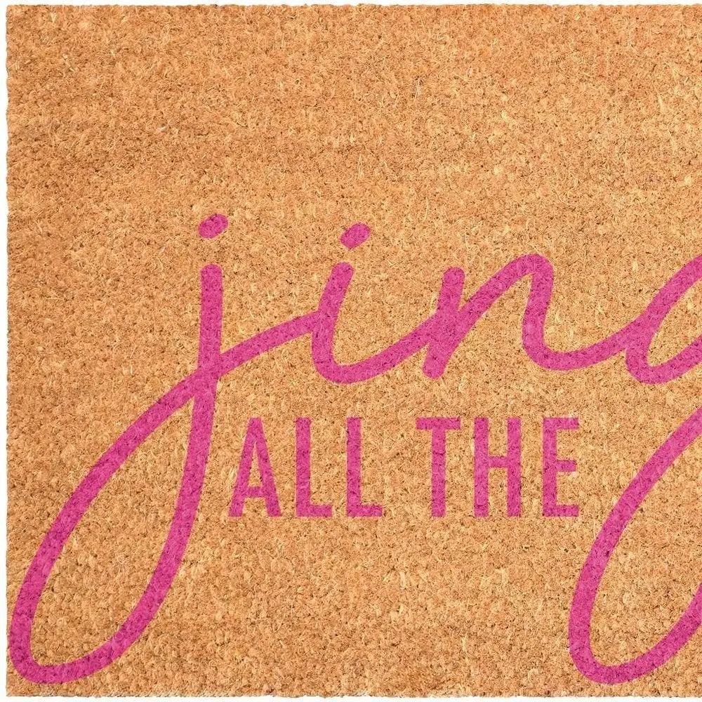 24" X 36" Brown And Pink Christmas Outdoor Coir Door Mat - NOVA HOME FURNITURE