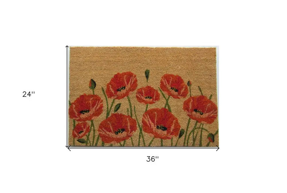 24" X 36" Brown and Red Coir Floral Outdoor Door Mat - NOBLE HOME INTERIORS