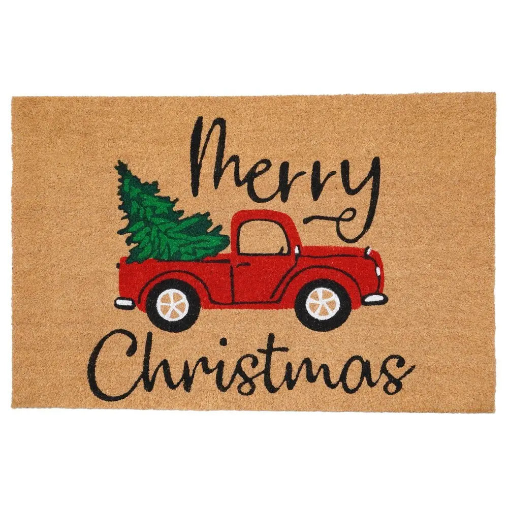 24" X 36" Brown and Red Coir Merry Christmas Outdoor Door Mat - NOBLE HOME INTERIORS
