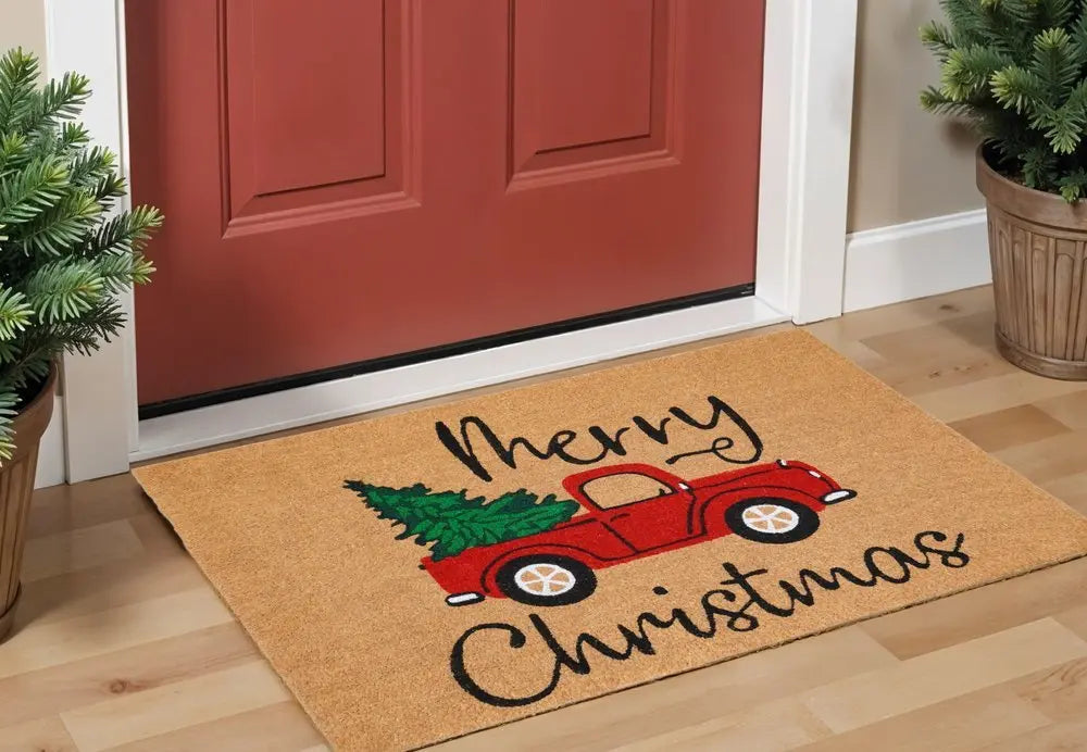 24" X 36" Brown and Red Coir Merry Christmas Outdoor Door Mat - NOBLE HOME INTERIORS
