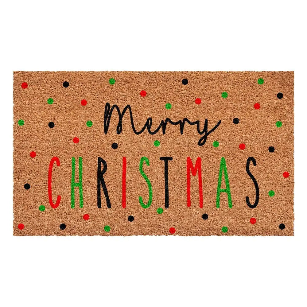 24" X 36" Brown Black And Green Merry Christmas Outdoor Coir Door Mat - NOVA HOME FURNITURE