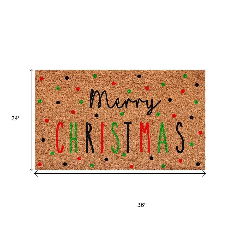 24" X 36" Brown Black And Green Merry Christmas Outdoor Coir Door Mat - NOVA HOME FURNITURE