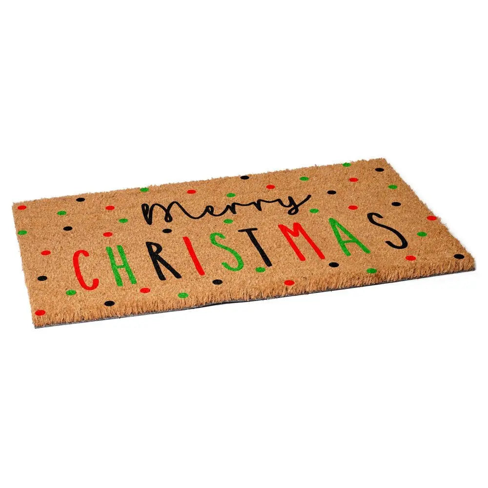 24" X 36" Brown Black And Green Merry Christmas Outdoor Coir Door Mat - NOVA HOME FURNITURE