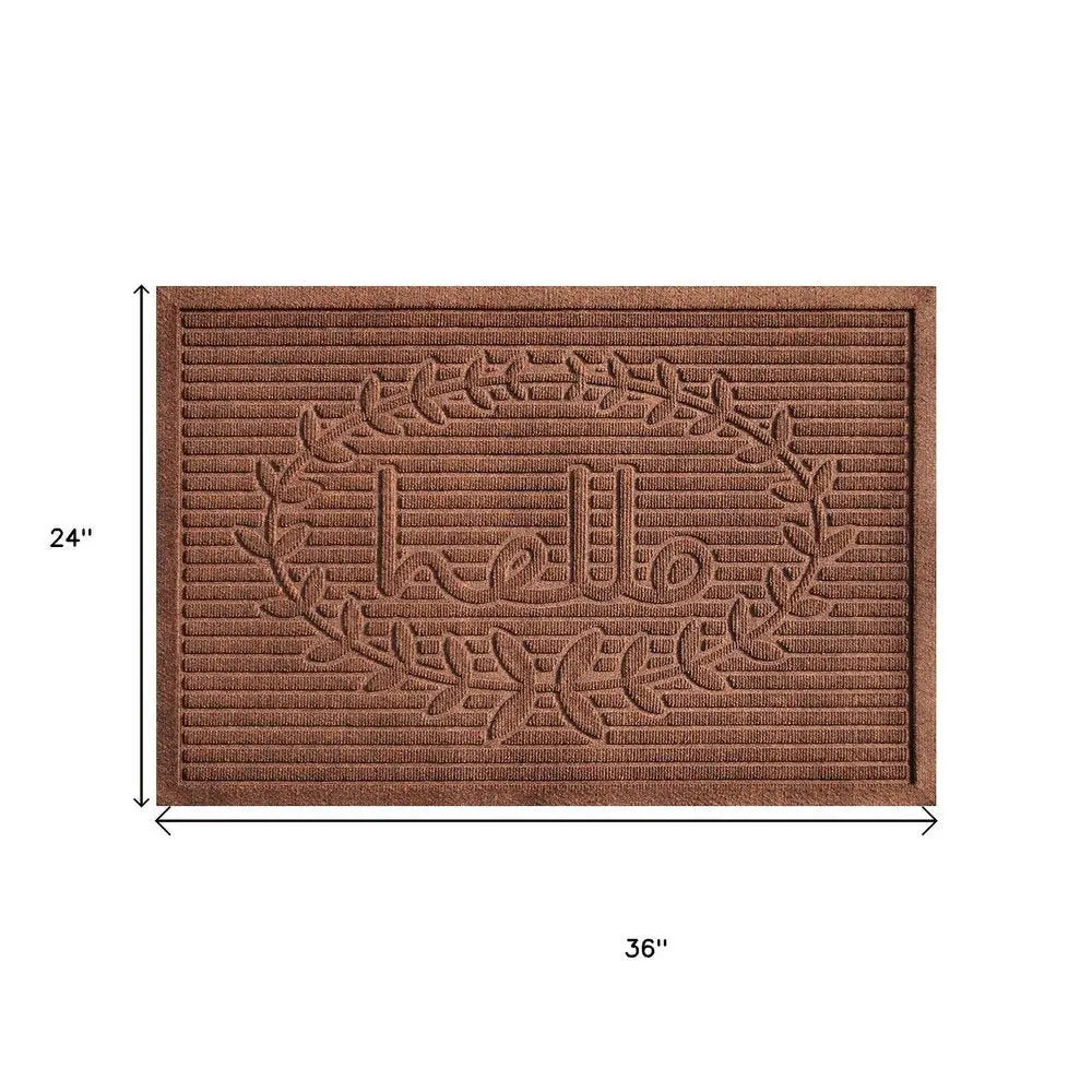 24" X 36" Brown Striped Hello Outdoor Polypropylene Door Mat - NOBLE HOME INTERIORS