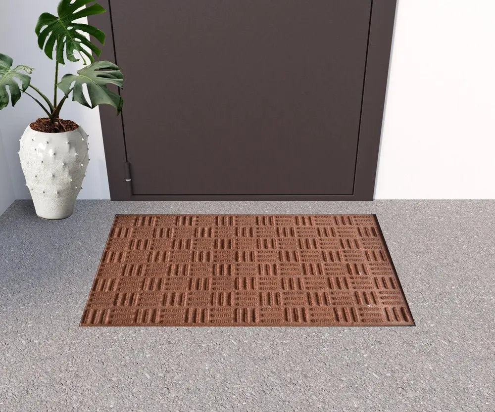 24" X 36" Brown Synthetic Fiber Abstract Outdoor Door Mat - NOBLE HOME INTERIORS