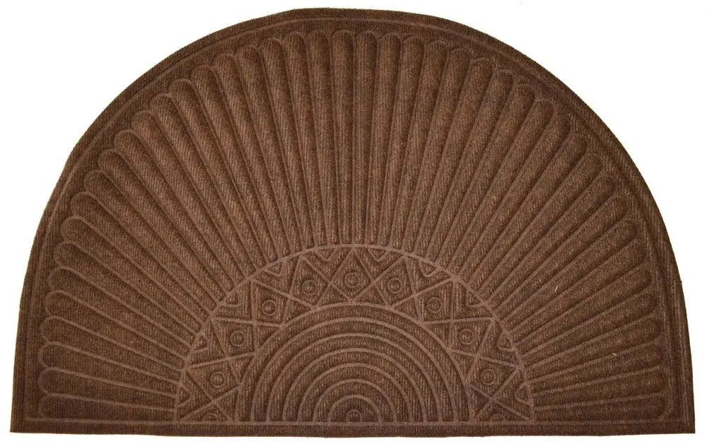 24" X 36" Brown Synthetic Fiber Abstract Outdoor Semi Circle Door Mat - NOBLE HOME INTERIORS