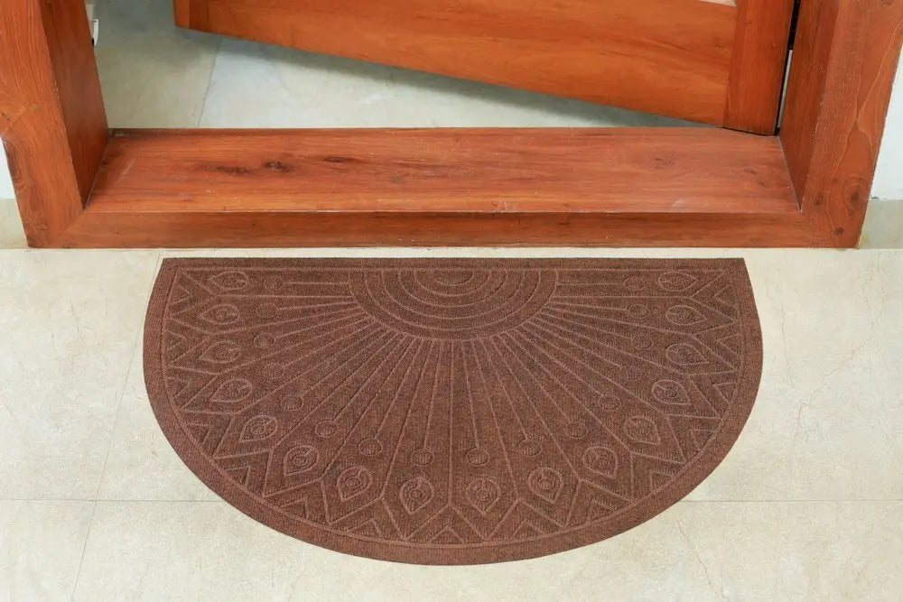 24" X 36" Brown Synthetic Fiber Abstract Outdoor Semi Circle Door Mat - NOBLE HOME INTERIORS