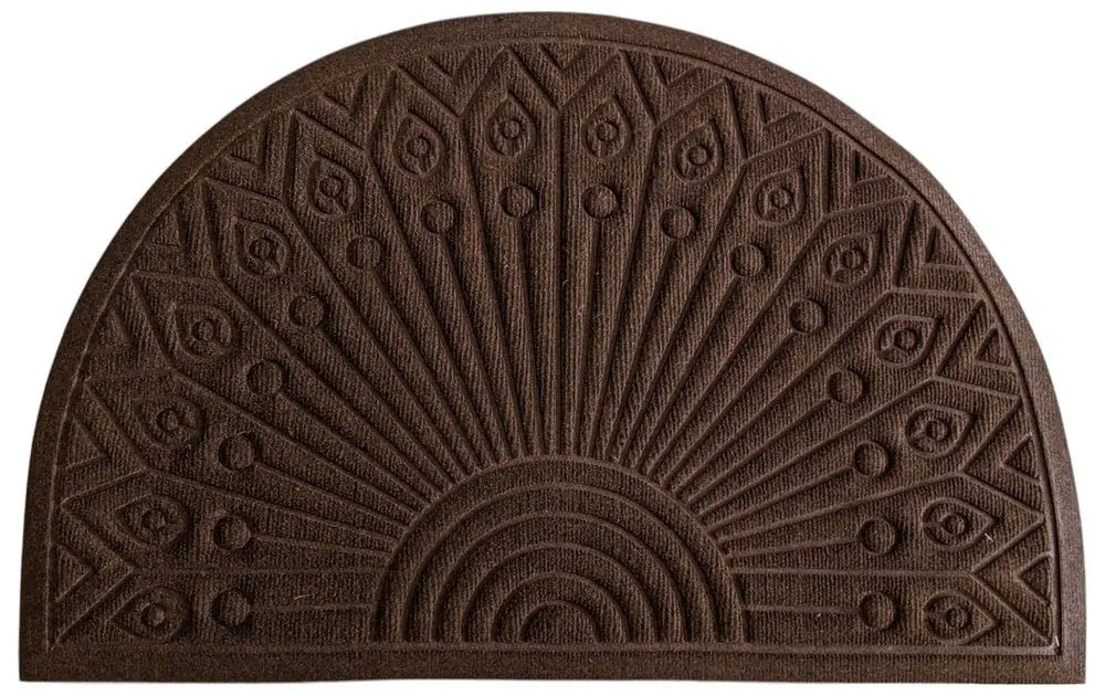 24" X 36" Brown Synthetic Fiber Abstract Outdoor Semi Circle Door Mat - NOBLE HOME INTERIORS