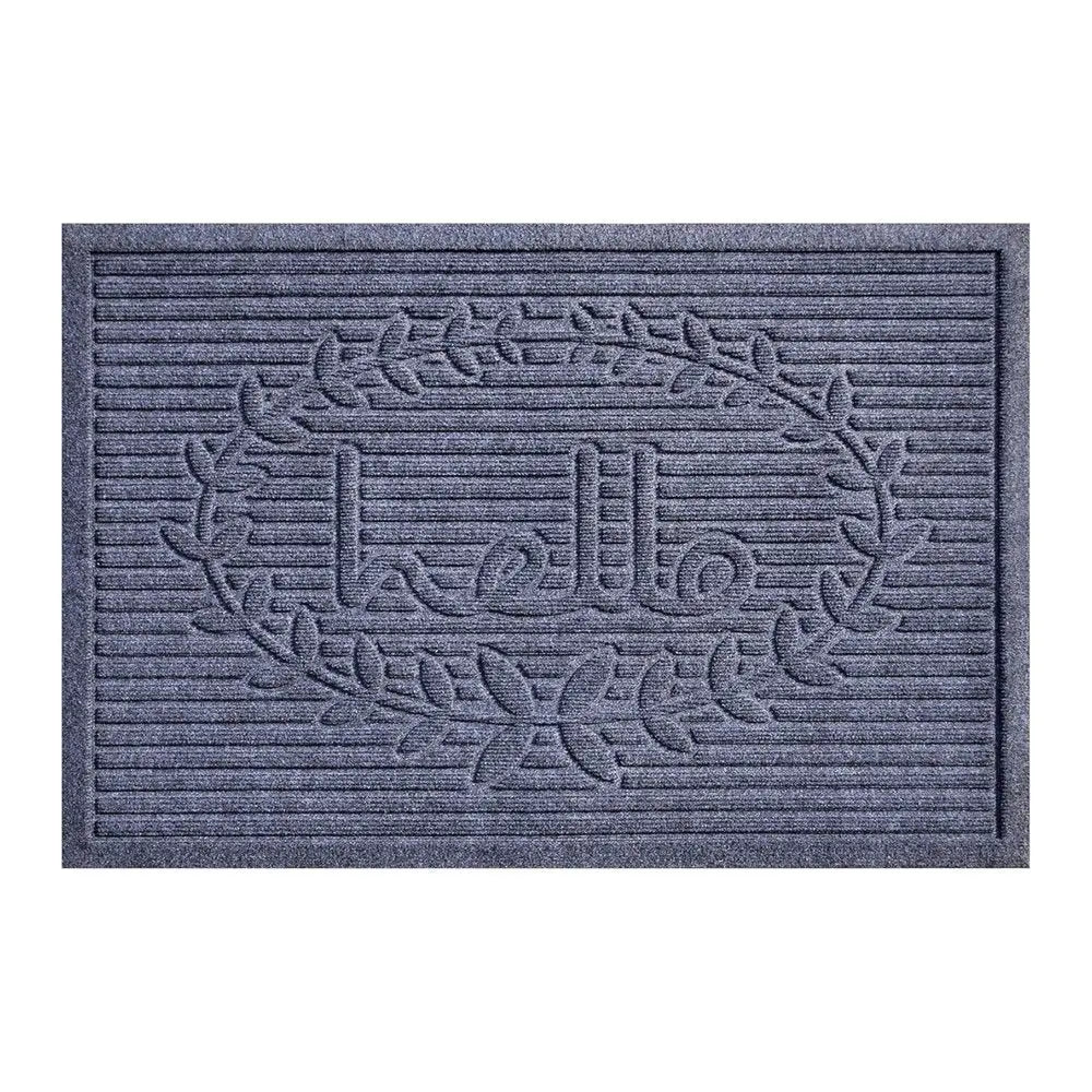 24" X 36" Dark Gray Striped Hello Outdoor Polypropylene Door Mat - NOBLE HOME INTERIORS