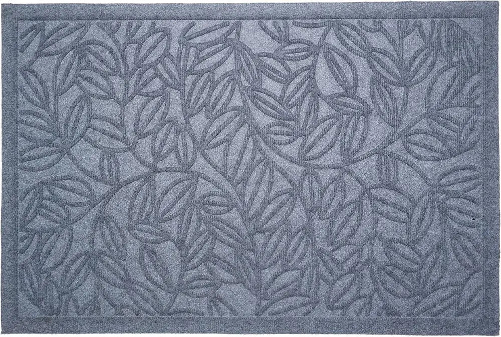 24" X 36" Gray Botanical Leaves Outdoor Polypropylene Door Mat - NOBLE HOME INTERIORS