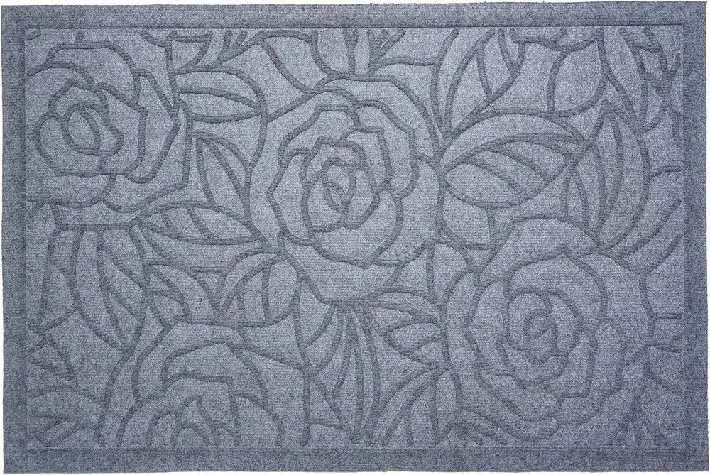 24" X 36" Gray Floral Outdoor Polypropylene Door Mat - NOVA HOME FURNITURE
