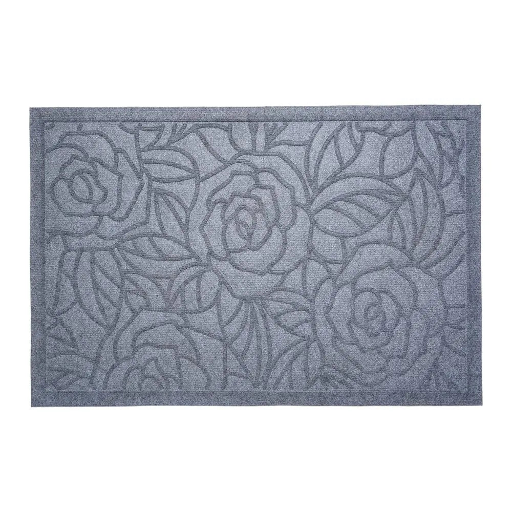 24" X 36" Gray Floral Outdoor Polypropylene Door Mat - NOVA HOME FURNITURE