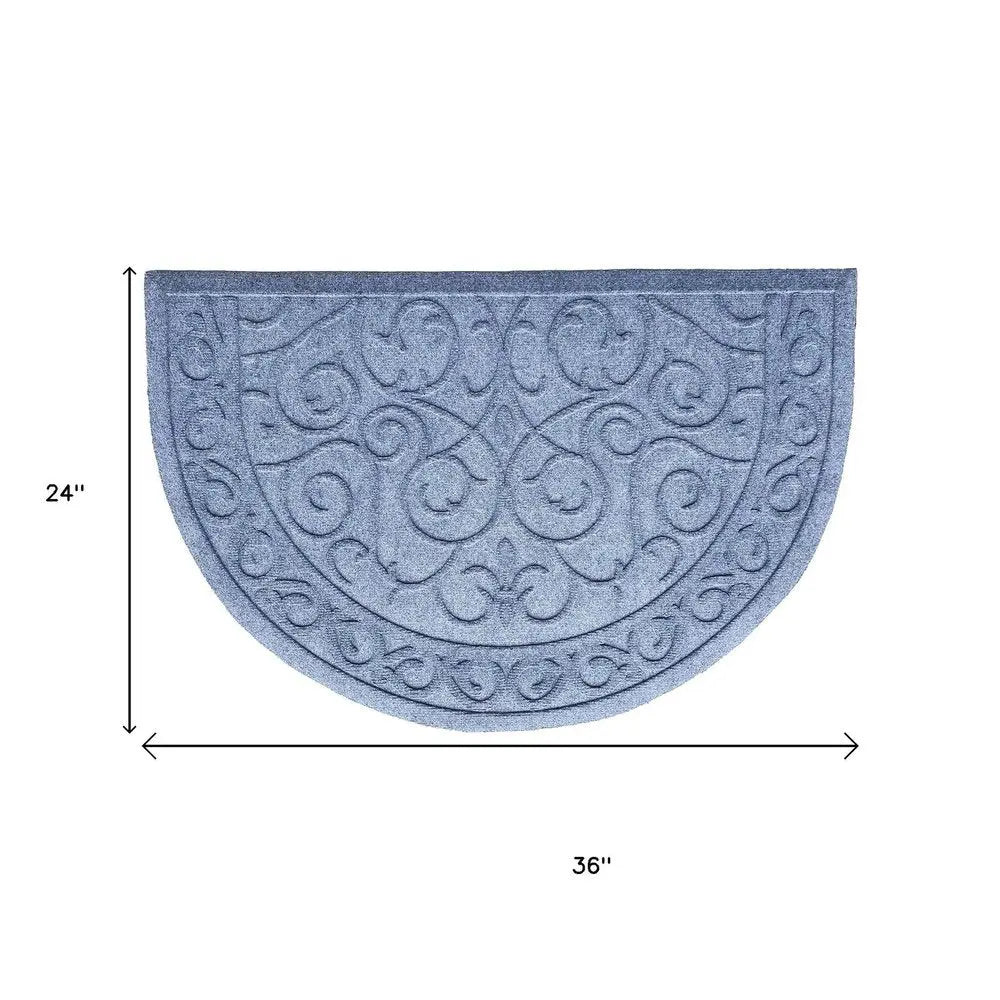 24" X 36" Gray Scrollwork Semi Circle Outdoor Polypropylene Door Mat - NOBLE HOME INTERIORS