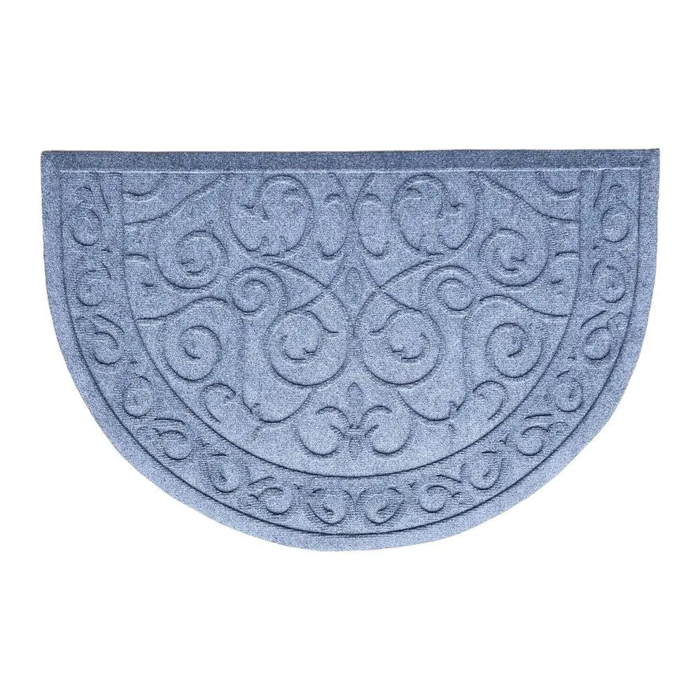 24" X 36" Gray Scrollwork Semi Circle Outdoor Polypropylene Door Mat - NOBLE HOME INTERIORS