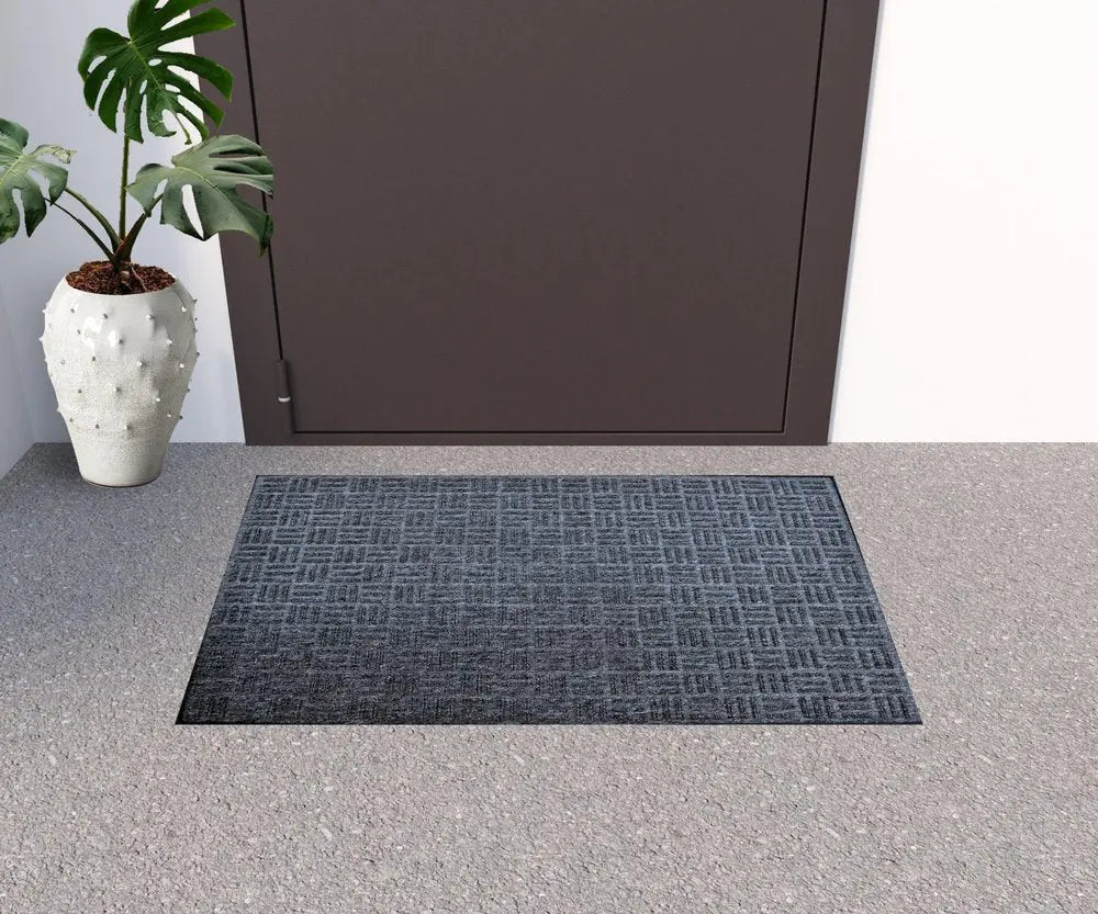 24" X 36" Gray Synthetic Fiber Abstract Outdoor Door Mat - NOBLE HOME INTERIORS