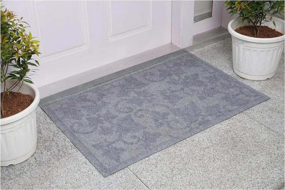 24" X 36" Light Gray Rubber Botanical Leaves Outdoor Door Mat - NOBLE HOME INTERIORS