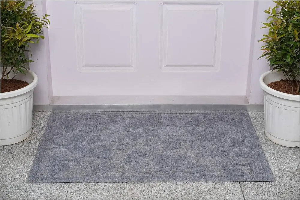 24" X 36" Light Gray Rubber Botanical Leaves Outdoor Door Mat - NOBLE HOME INTERIORS