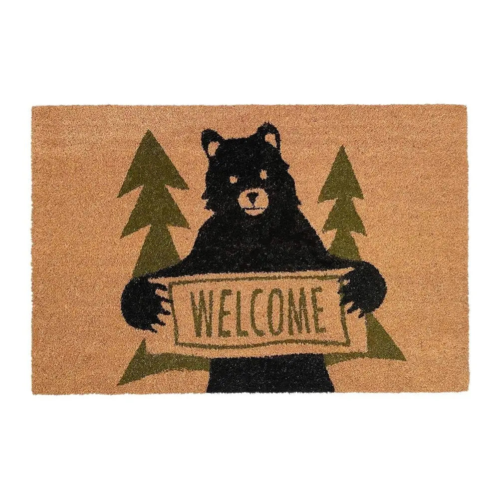24" X 36" Natural And Black Coir Bear Outdoor Door Mat - NOBLE HOME INTERIORS