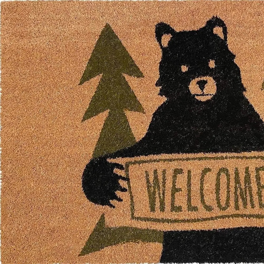 24" X 36" Natural And Black Coir Bear Outdoor Door Mat - NOBLE HOME INTERIORS