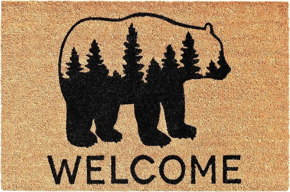 24" X 36" Natural and Black Coir Bear Welcome Outdoor Door Mat - NOBLE HOME INTERIORS