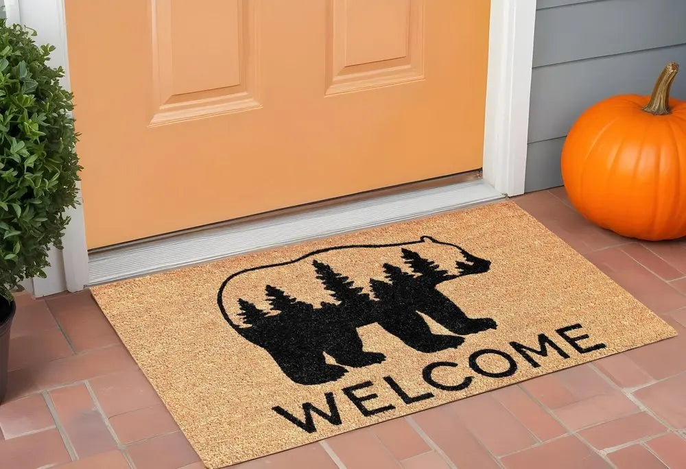 24" X 36" Natural and Black Coir Bear Welcome Outdoor Door Mat - NOBLE HOME INTERIORS
