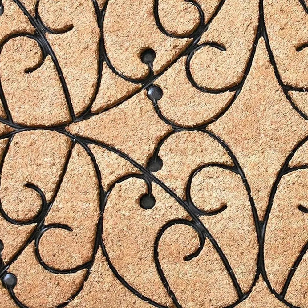 24" X 36" Natural and Black Coir Botanical Leaves Outdoor Door Mat - NOBLE HOME INTERIORS