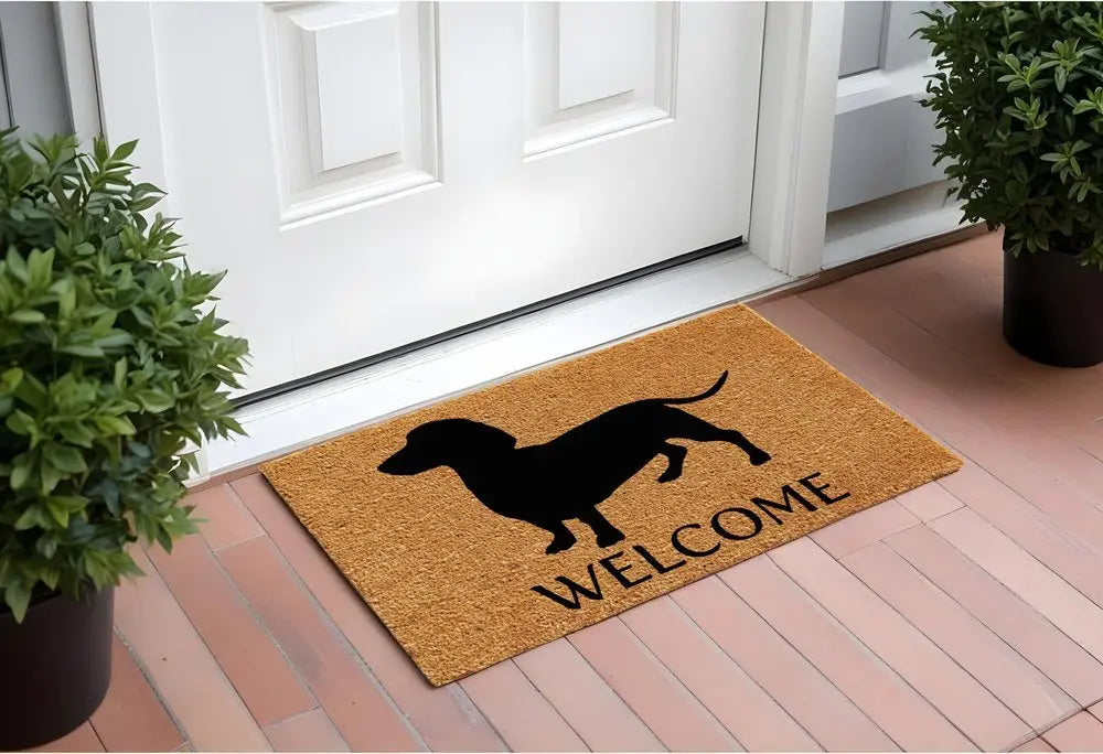 24" X 36" Natural and Black Coir Dachshund Welcome Outdoor Door Mat - NOBLE HOME INTERIORS