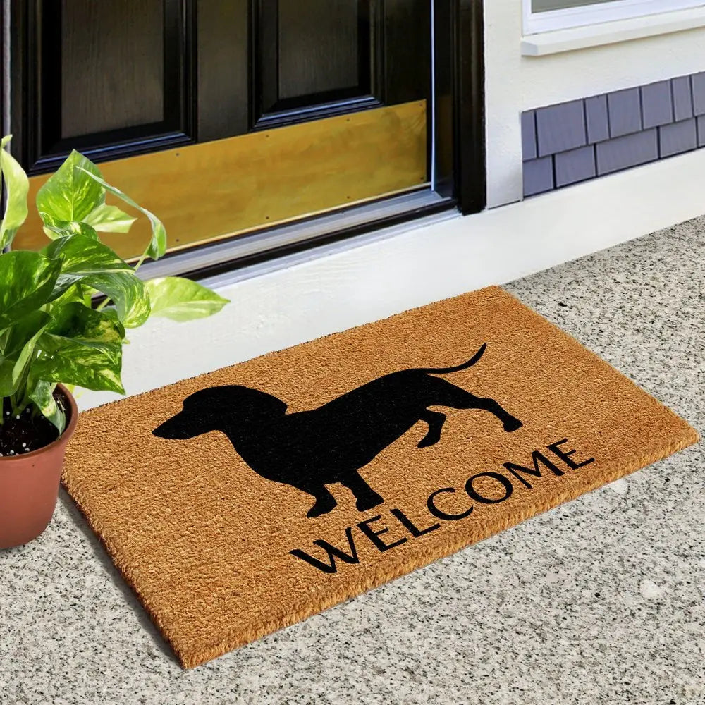 24" X 36" Natural and Black Coir Dachshund Welcome Outdoor Door Mat - NOBLE HOME INTERIORS