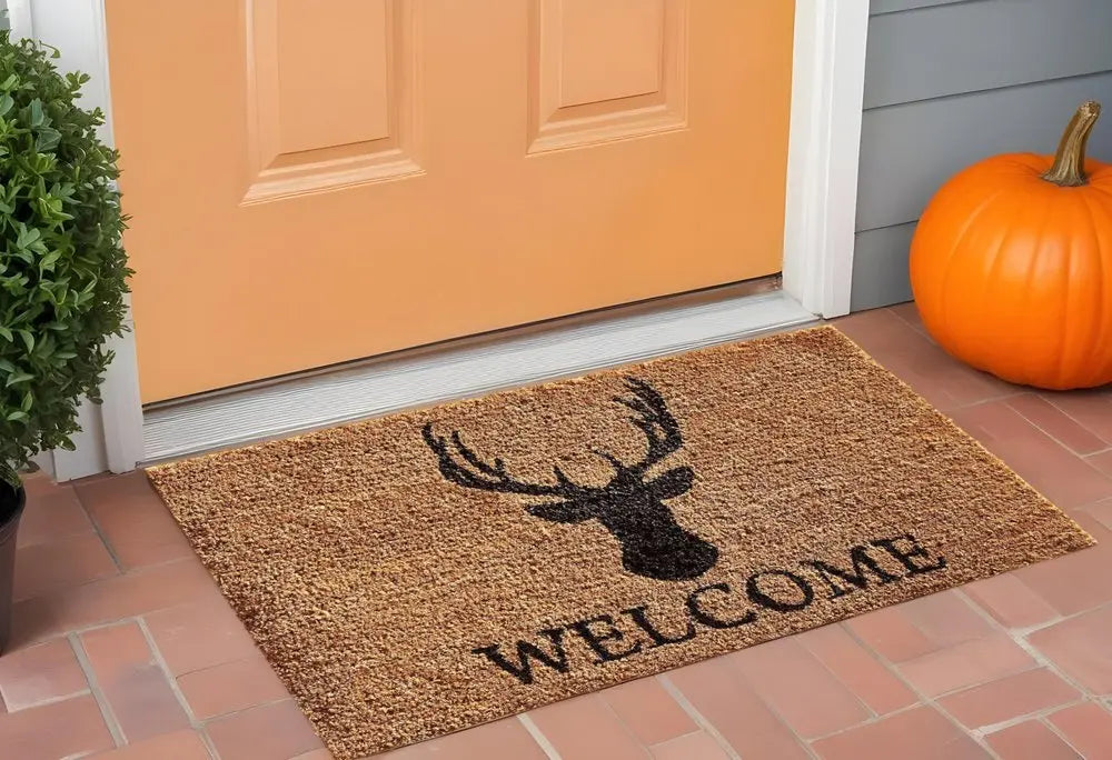 24" X 36" Natural and Black Coir Stag Welcome Outdoor Door Mat - NOBLE HOME INTERIORS