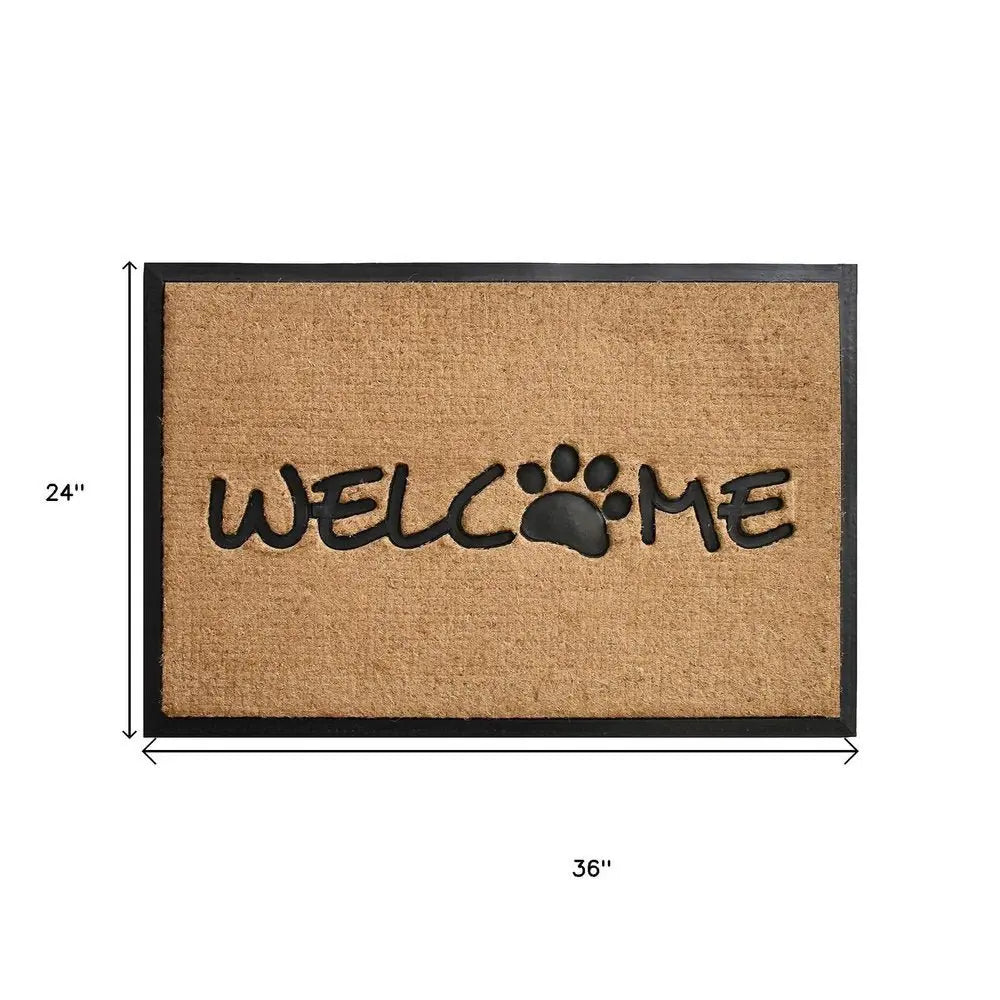 24" X 36" Natural And Black Coir Welcome Outdoor Door Mat - NOBLE HOME INTERIORS