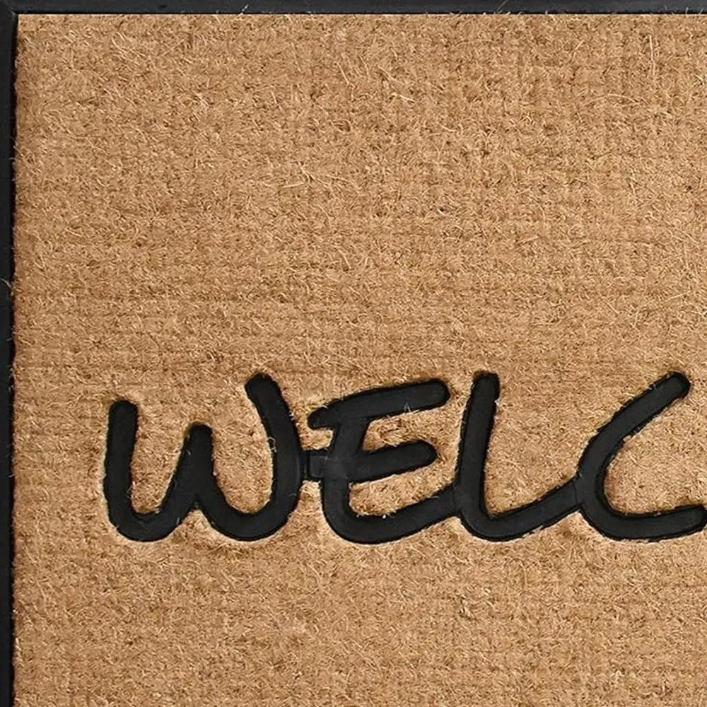 24" X 36" Natural And Black Coir Welcome Outdoor Door Mat - NOBLE HOME INTERIORS