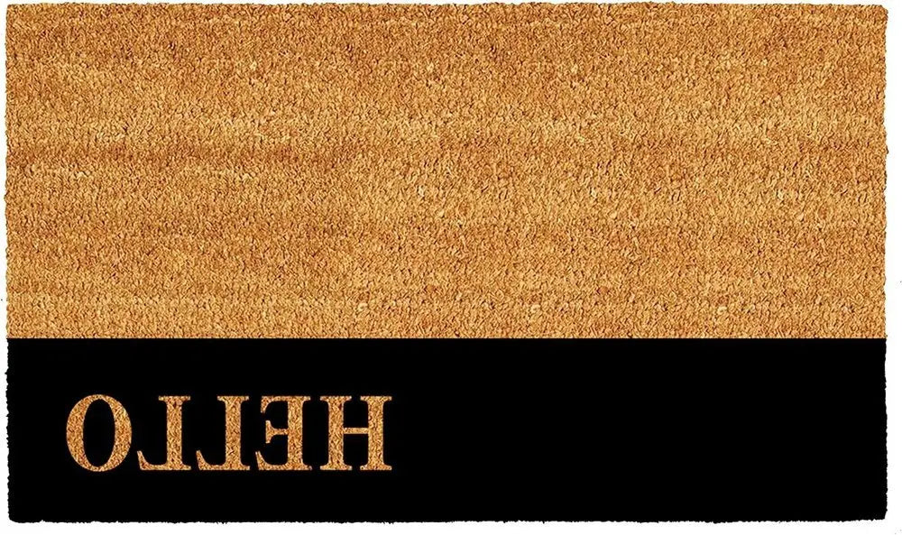 24" X 36" Natural And Black Color Block Hello Outdoor Coir Door Mat - NOBLE HOME INTERIORS