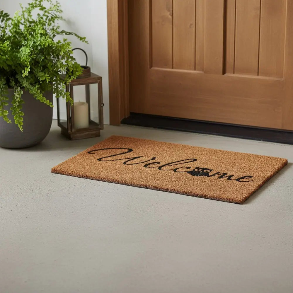 24" X 36" Natural And Black Owl Welcome Outdoor Coir Door Mat - NOBLE HOME INTERIORS