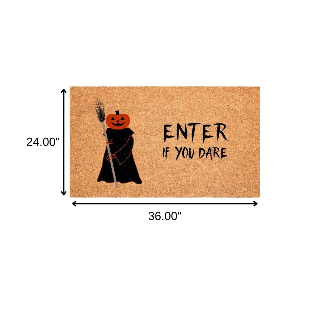 24" X 36" Natural And Brown Halloween Halloween Outdoor Coir Door Mat - NOBLE HOME INTERIORS