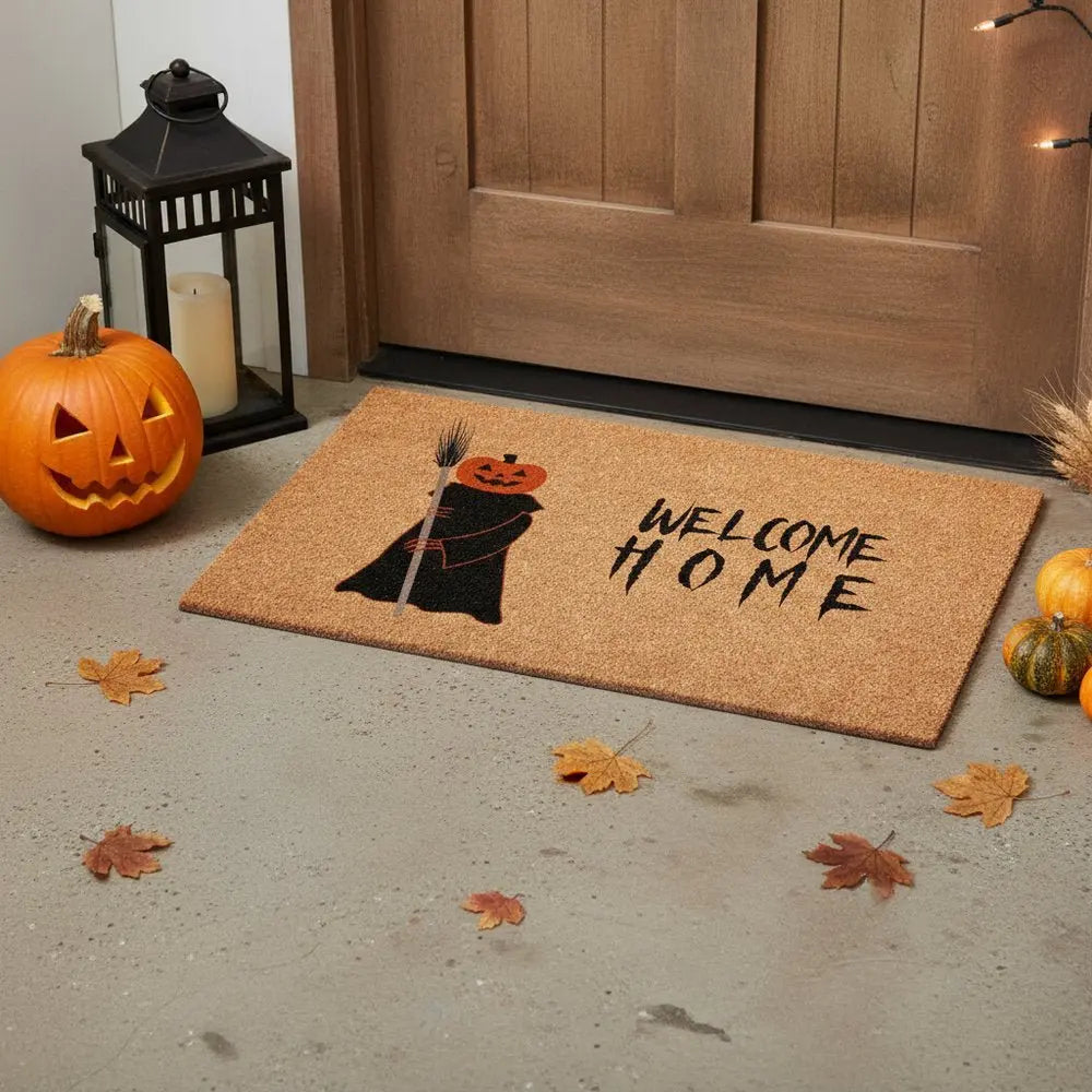 24" X 36" Natural And Brown Halloween Halloween Welcome Outdoor Coir Door Mat - NOVA HOME FURNITURE