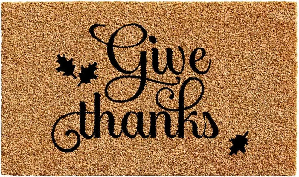 24" X 36" Natural And Brown Thanksgiving Give Thanks Outdoor Coir Door Mat - NOVA HOME FURNITURE