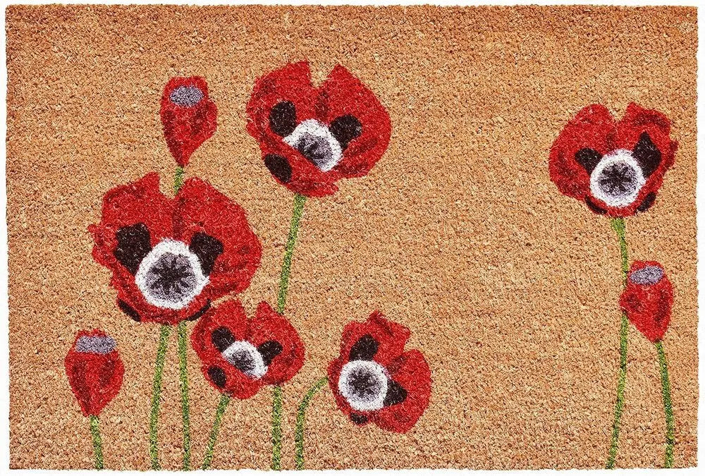 24" X 36" Natural And Red Coir Floral Outdoor Door Mat - NOBLE HOME INTERIORS