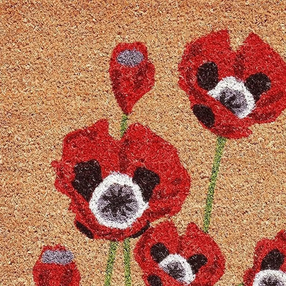 24" X 36" Natural And Red Coir Floral Outdoor Door Mat - NOBLE HOME INTERIORS