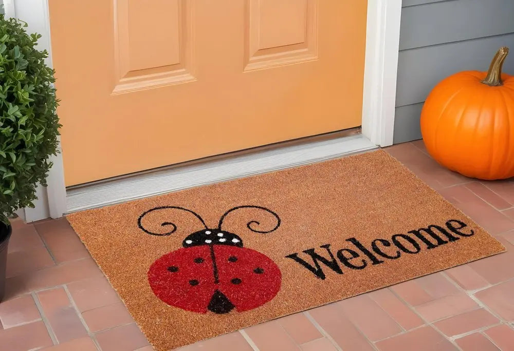 24" X 36" Natural Black and Red Coir Ladybug Welcome Outdoor Door Mat - NOBLE HOME INTERIORS