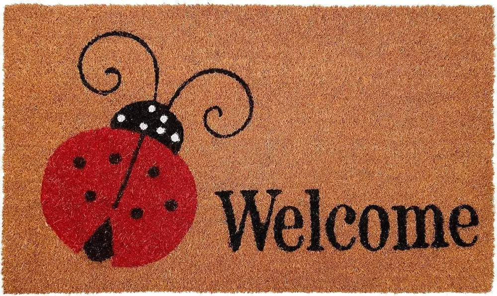 24" X 36" Natural Black and Red Coir Ladybug Welcome Outdoor Door Mat - NOBLE HOME INTERIORS